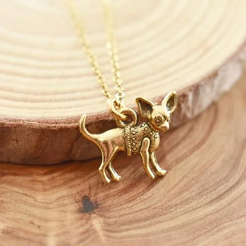 Chihuahua charm pendant in 24K gold plated pewter on a 18