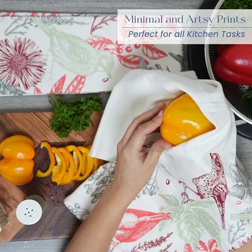 The Fine Living Co. 100% Cotton Merry Christmas Kitchen Towels, 18'x28' Set of 2 (Cherry Red & Green)