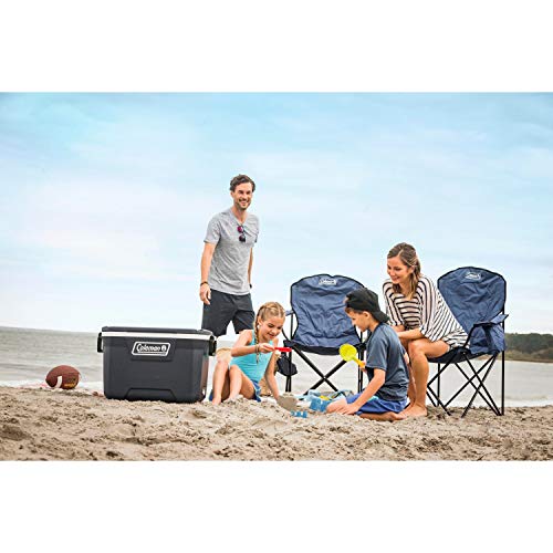 Coleman Portable Quad Camping Chair with 4-Can Cooler, Cushioned Seat & Back with Side Pockets & Cup Holder, Carry Bag Included