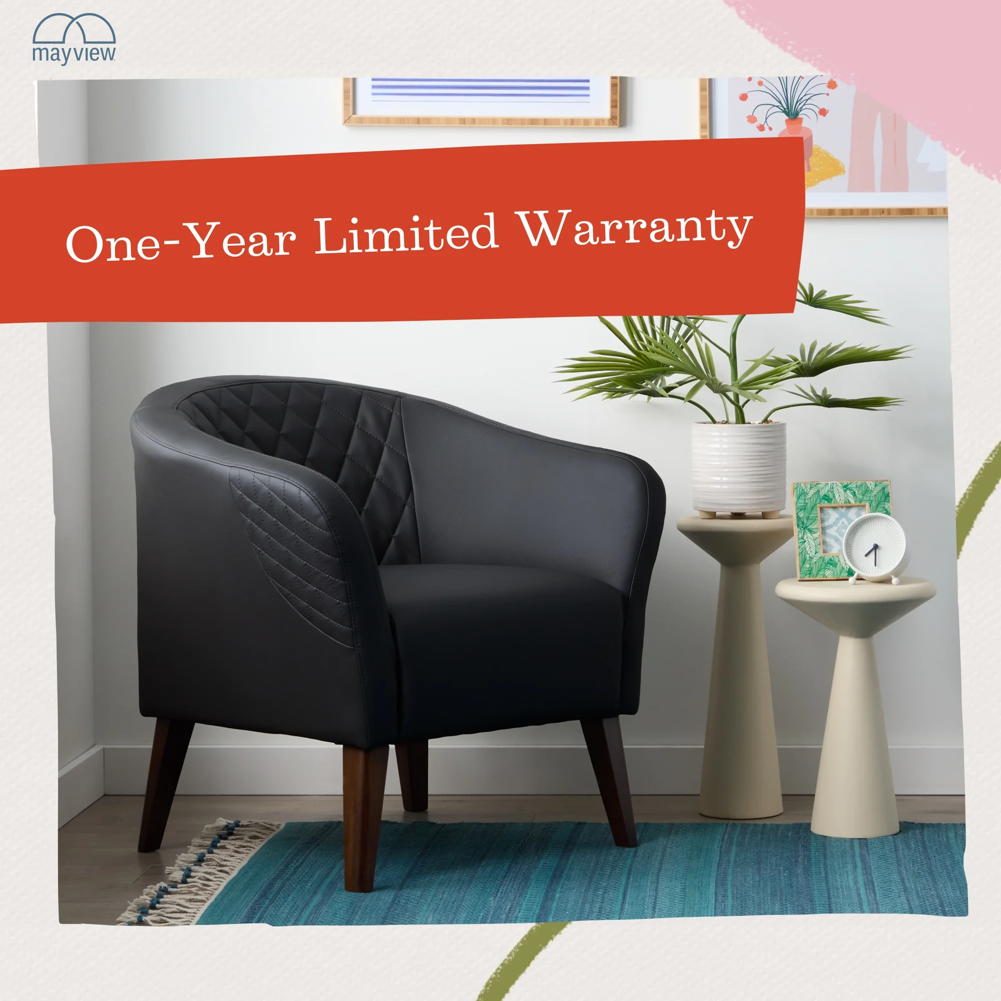 Mayview Upholstered Club Chair, Black Faux Leather