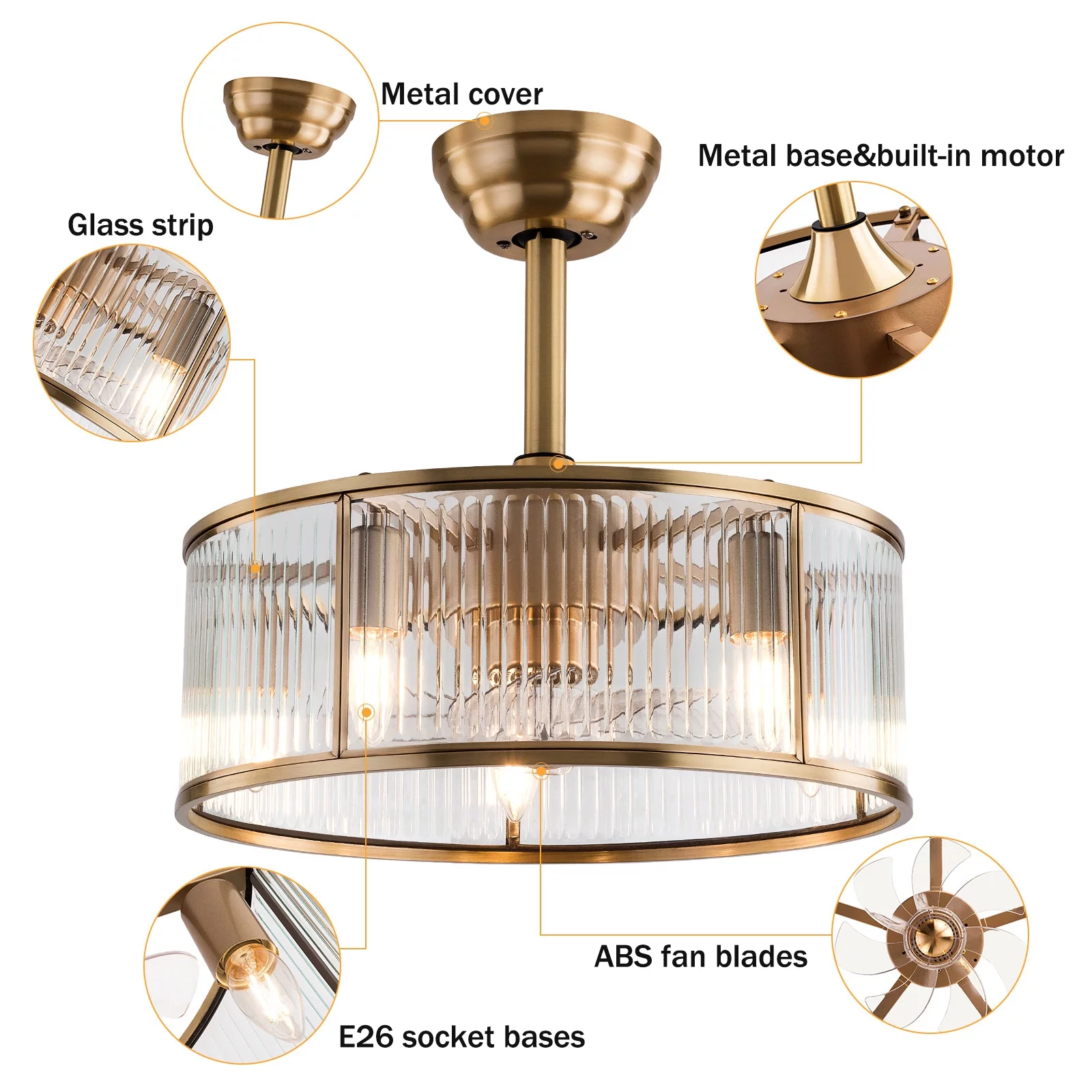 Miumaeov Caged Ceiling Fan with Remote Control, 5-Light Gold Industrial Farmhouse Ceiling Light Fixture for Kitchen Island Dining Room Living Room Bedroom