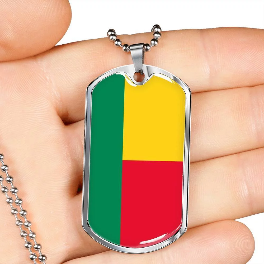 Benin Flag Necklace Stainless Steel or 18k Gold Dog Tag 24