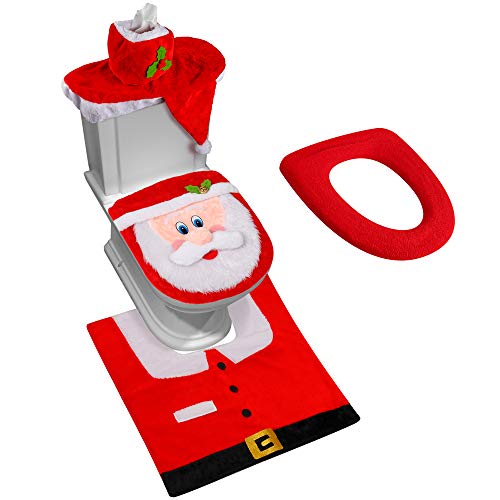 D-FantiX 3D Nose Santa Toilet Seat Cover and Rug Set Funny Christmas Decorations Bathroom Set of 5 2025