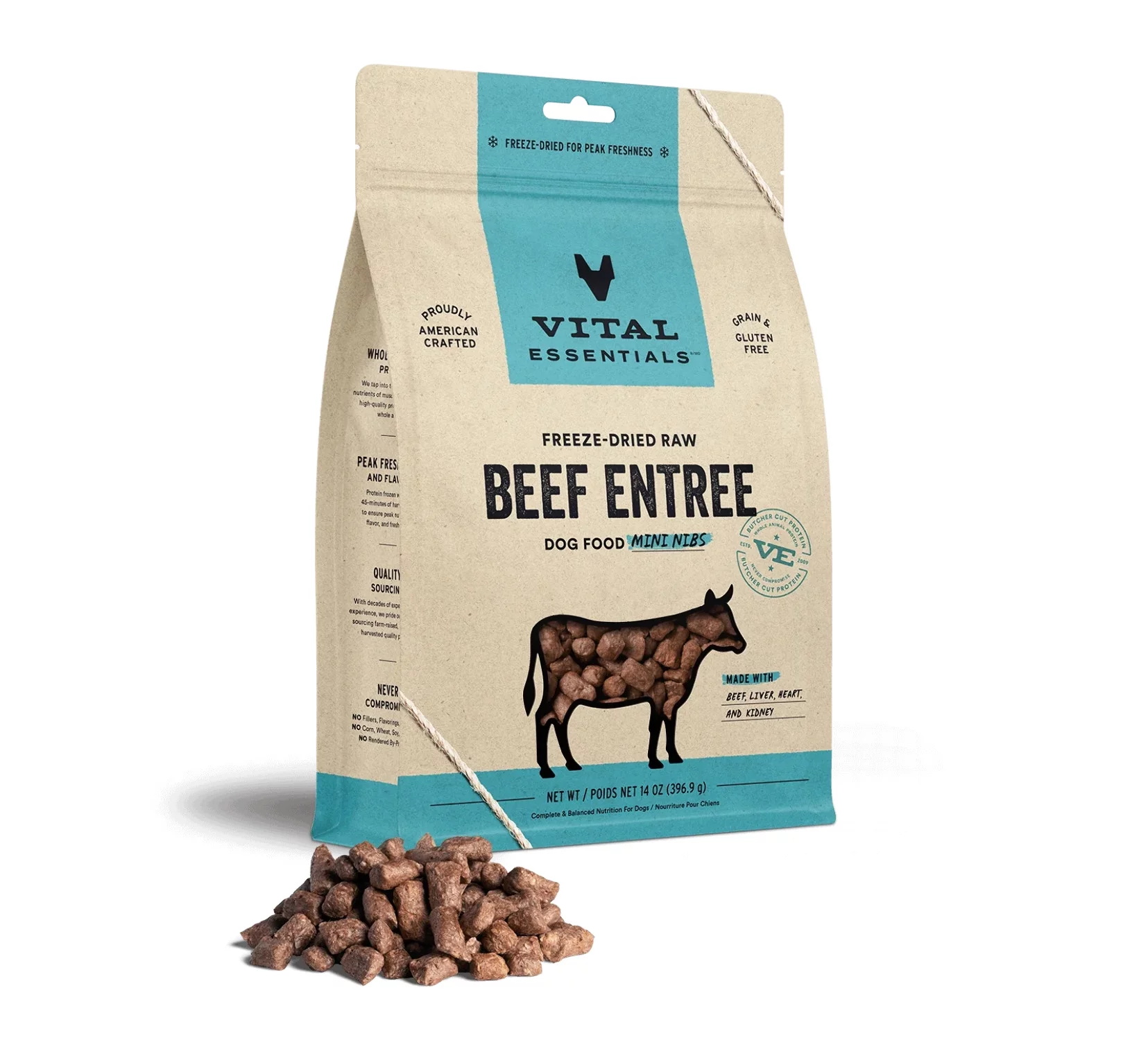 Vital Essentials Freeze-Dried Raw Dog Food, Beef Mini Nibs Entree, 14 oz