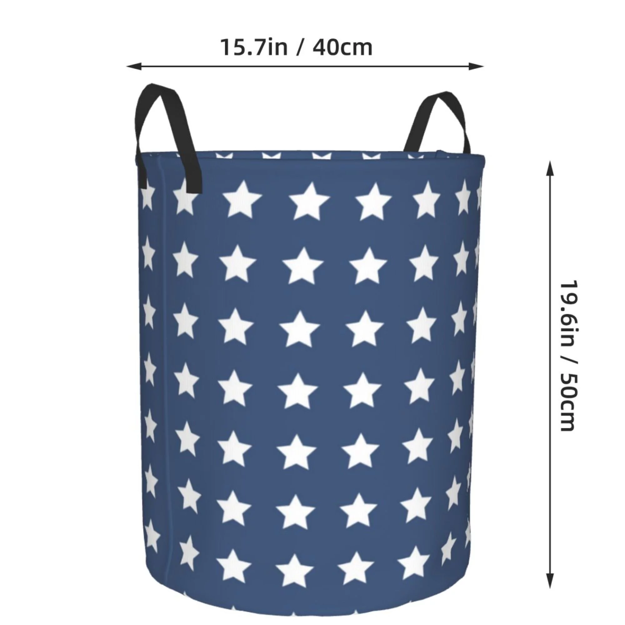DouZhe Waterproof Collapsible Large Laundry Baskets, Patriotic American Flag Stars Blue White Prints Circular Hamper with Handles