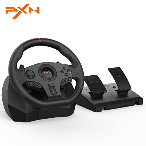 PXN V900 PC Steering Wheel Gaming - 270/900° Xbox Steering Wheel with Linear Pedals & Left and Right Dual Vibration for PS4, PC, Xbox One, Xbox Series X|S, Switch