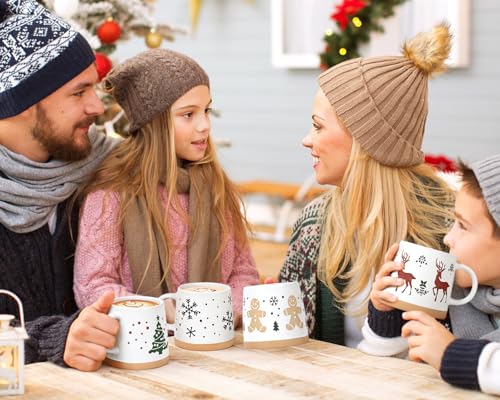 Maustic Christmas Mugs Set of 4, Holiday Coffee Mugs with Festive Christmas Themed Design, Hot Chocolate Hot Cocoa Cups, Family Gifts, 14 Oz