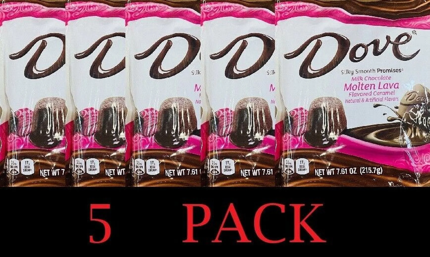 Dove Milk Chocolate MOLTEN LAVA Caramel Smooth Promises Candy Bag 7.61 Oz 5 PACK