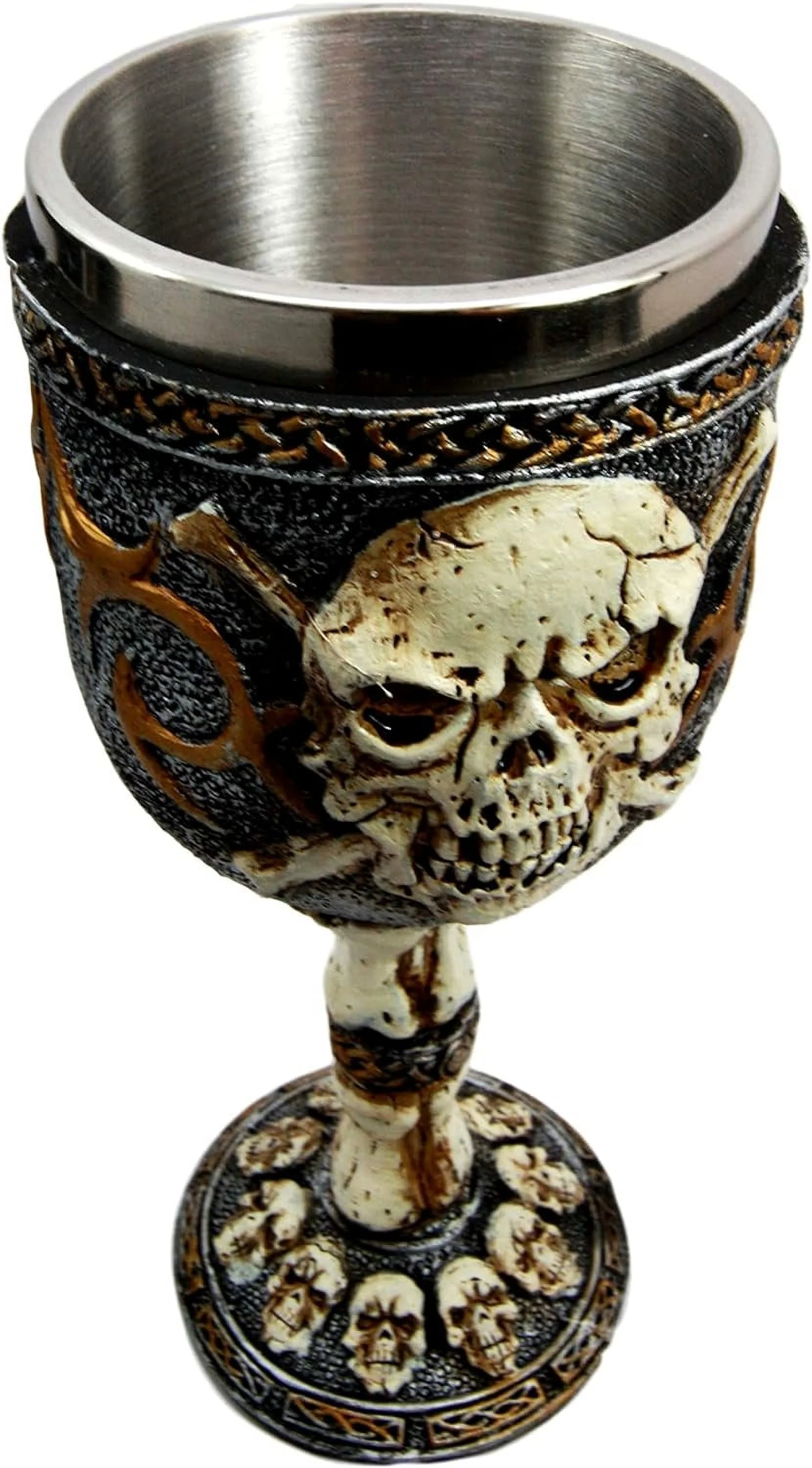 Ebros Skeleton Cross Bones Cracked Ossuary Graveyard Wine Goblet Chalice Figurine 6 Ounces