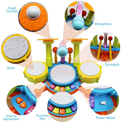 Drum Set for Toddlers, Kids Musical Instruments, Toys for Boy Birthday Gifts, Electric Drum Kit for Babies Boy Girl