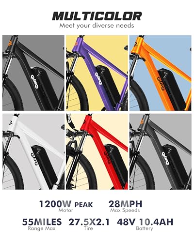 Racer Electric Bike for Adults - 21-Speed Mountain Ebike with Peak 1200W 28MPH Brushless Motor, 48V10.4Ah Removable Battery, 27.5X2.1 Tire Step Over E-MTB, Up to 50 Miles(PAS1), E Bikes