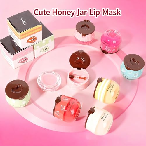 4 PCS Bee Lip Balm Honey Pot-Strawberry, Watermelon, Apple Lime, Honey Lip Mask Overnight Propolis Moisturizing,Vitamin E Prevention Cracked &Chapped Lips,Christmas Gifts Lip Balm