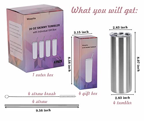 20 Oz Stainless Steel Straight Skinny Tumbler Set (8 Pack), Insulated Slim Thin Travel Cup with Lid, Black