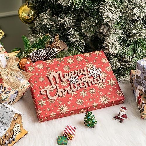 RUSPEPA Christmas Kraft Wrapping Paper - Owl, Reindeer, Christmas Ball and Text Design - 4 Rolls - 30 inches x 10 feet per Roll