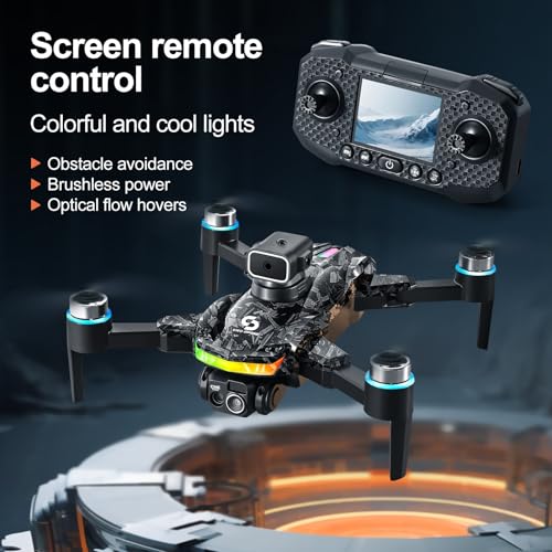 Screen Remote Control Drone with Camera & 8GB Storage Card for Adults 1080P Screen Remote Control Brushless Motor Drones With Cool Lights RC Quadcopter Altitude Hold Obstacle Avoidance For Kids Adults
