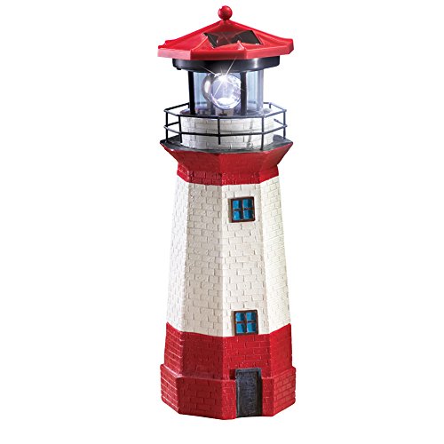 Jumbl Solar Nautical Lighthouse Statue with Spinning Light, Ocean and Beachhouse Inspired Decor, Red
