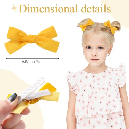 YLEN YHXX 20PCS Velvet Hair Bow for Girls Fully Lined Velvet Bow Clips Non Slip Handmade Solid Color Velvet Hair Boutique Accessories for Baby Girls Toddlers Teens Kids