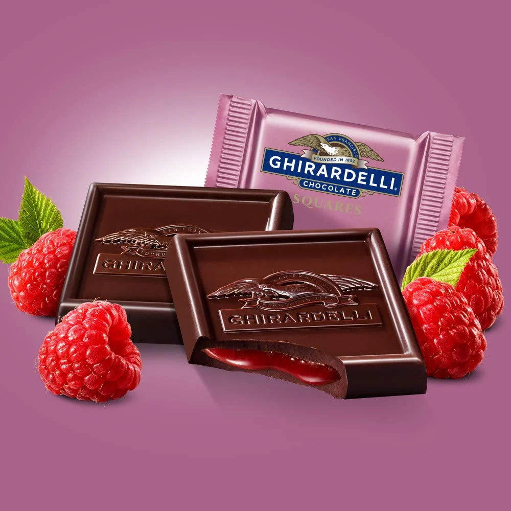 GHIRARDELLI Dark Chocolate Raspberry Squares, 5.32 Oz Bag (Pack of 6)