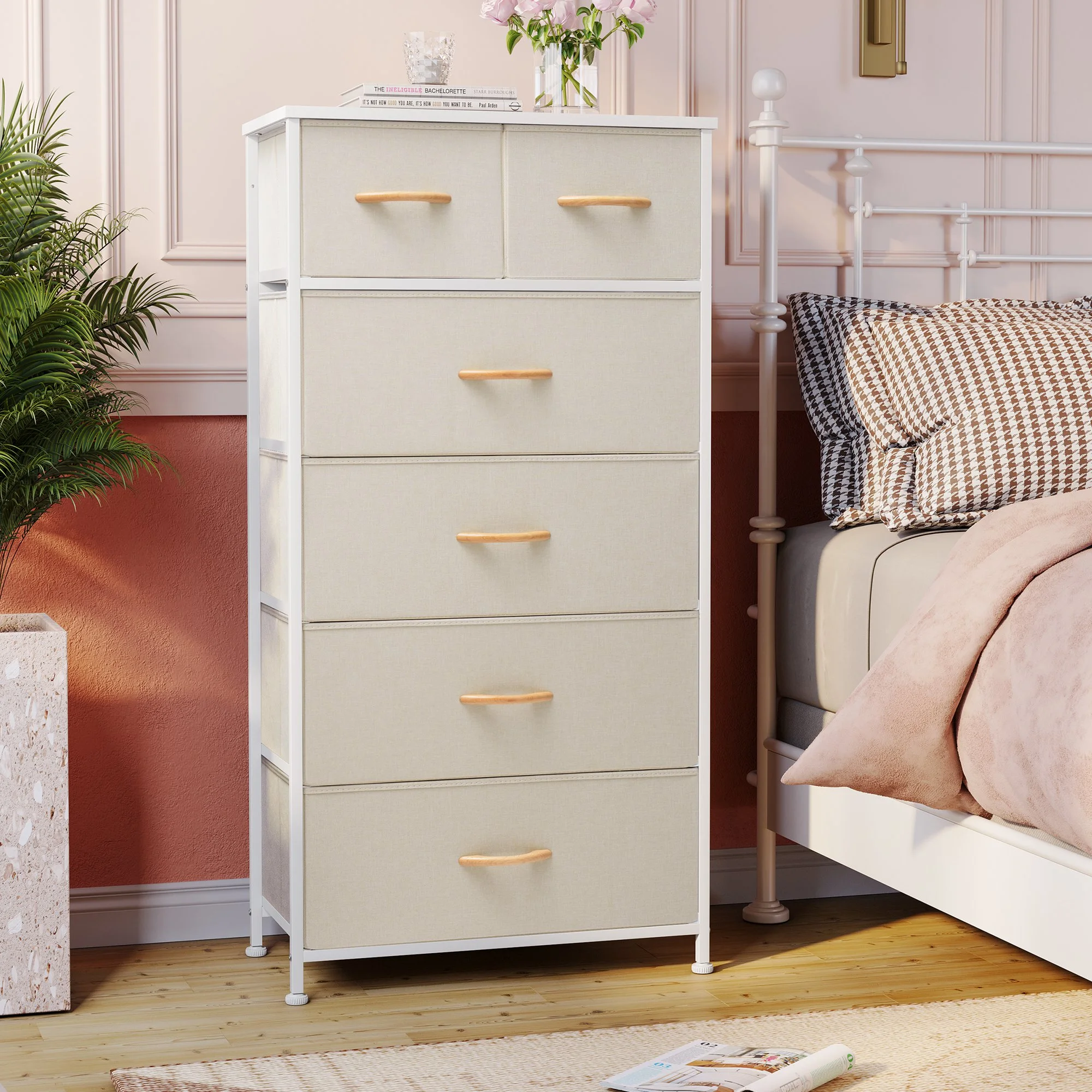 Crestlive Products Beige 6-Drawer Dresser Chest Vertical Tower
