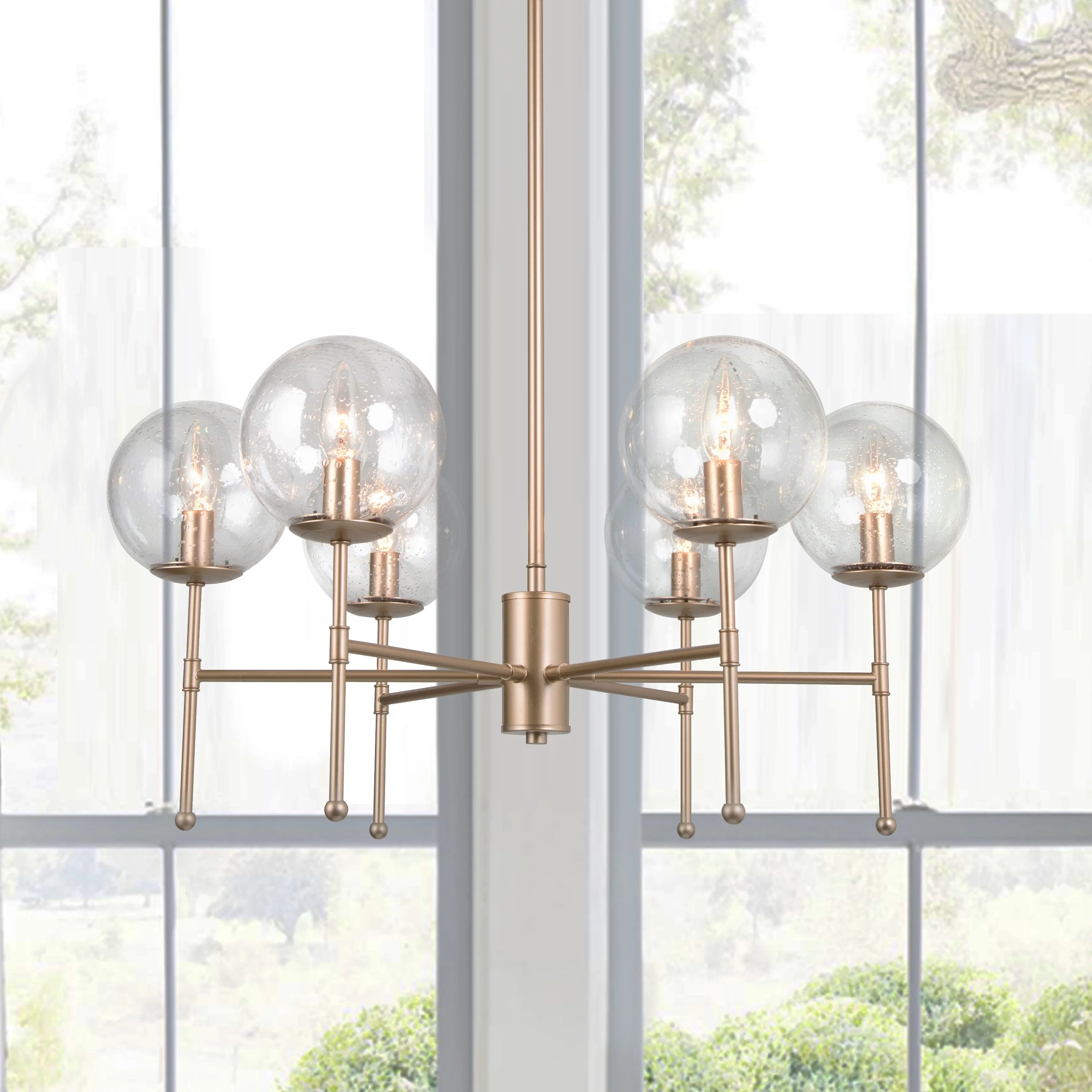 Mid-century Modern Sputnik 6-light Chandeliers Globe Seeded Glass for Dining Room - D22'' x H 90''