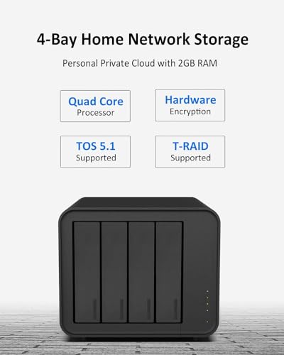 TERRAMASTER F4-212 4 Bay NAS - Quad Core CPU, 2GB DDR4 RAM, Network Attached Storage Personal Cloud with Rich Backup Solutions (Diskless)