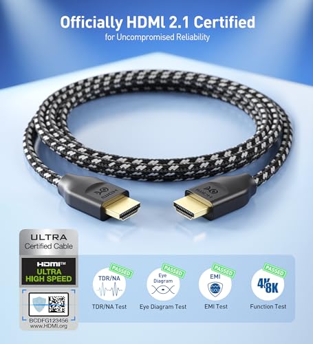 Cable Matters [Ultra High Speed HDMI Certified] Braided 48Gbps 8K HDMI Cable 13.1 ft / 4m with 8K@60Hz, 4K@240Hz and HDR Support for PS5, Xbox Series X/S, RTX3080 / 3090, Apple TV and More in White