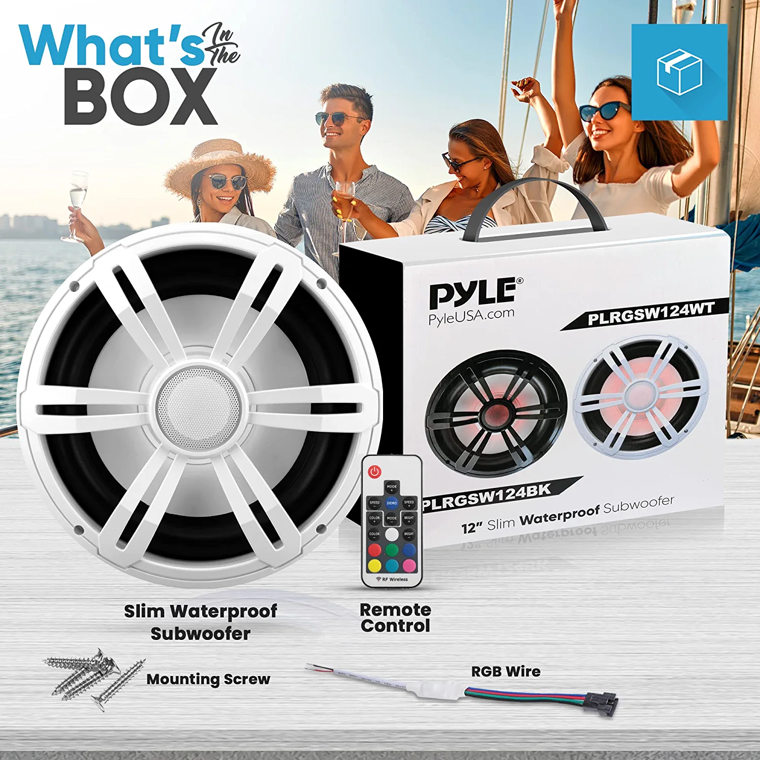 12” Slim Marine Subwoofer - 500W 4 Ohm Waterproof Car Component Speaker System, Low Profile PP Cone w/Rubber Edge, 50 Oz Magnet 2.5