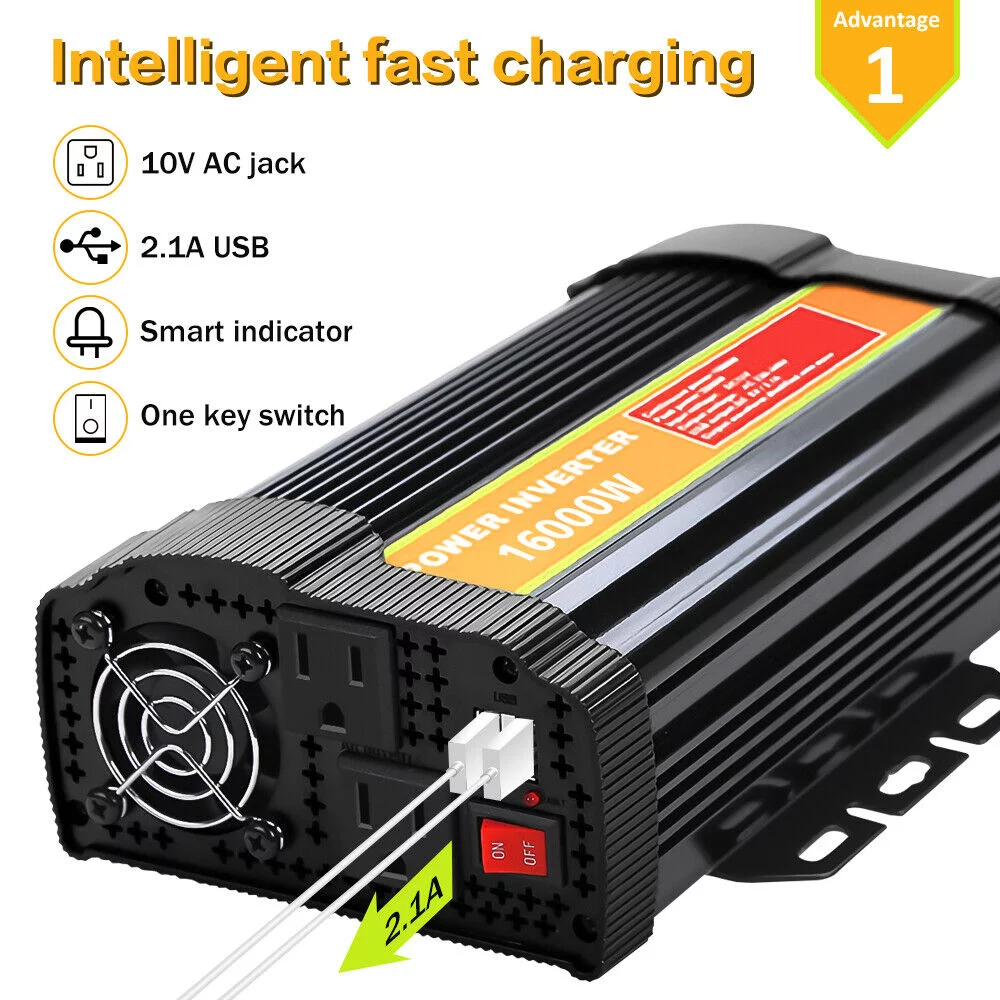 MDHAND Power Inverters,8000 Watts 16000 Watts Pure Sine Wave Power Inverter DC 12V to AC 100V 120V Car Converter with Dual Ac Outlet and USB Car Charger