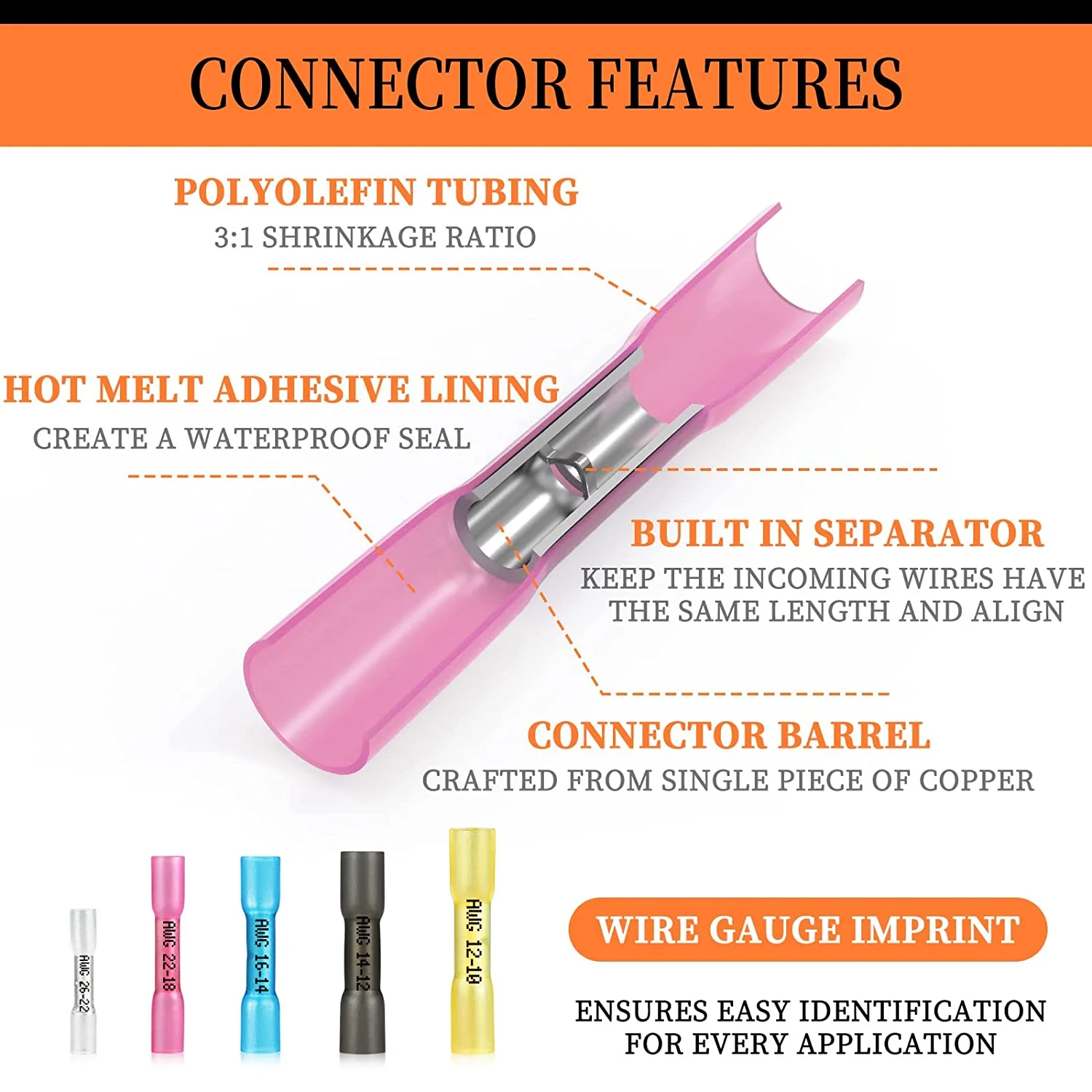 Camtek 165PCS Heat Shrink Butt Connectors Kit, AWG 22-10 Insulated Waterproof Electrical Wire Connectors Marine Grade Tinned Red Copper Butt Splice Connectors for Marine,Truck,Stereo