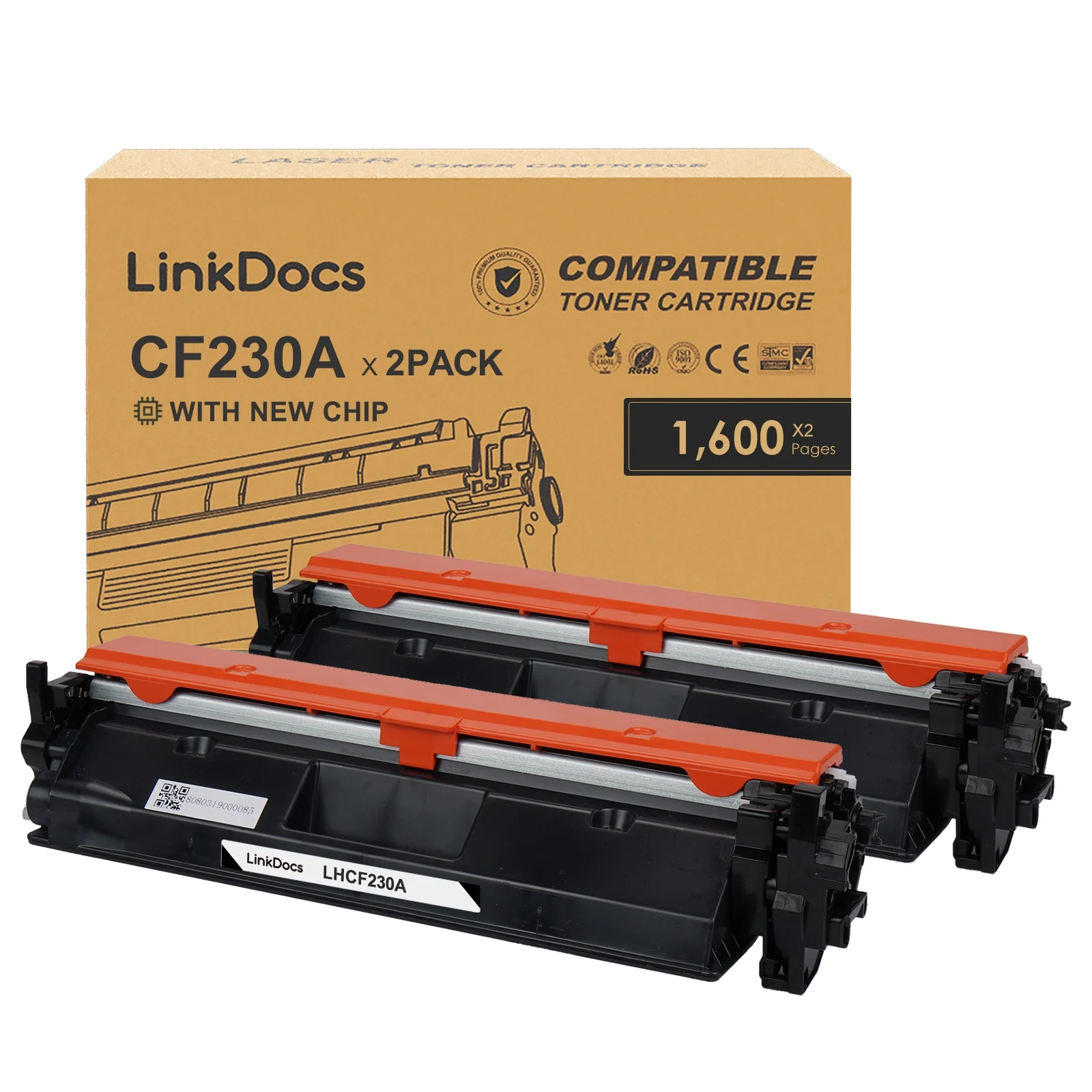 LinkDocs 30A CF230A Toner Cartridge Replacement for HP 30A CF230A Black Toner Cartridge used with HP Laserjet Pro MFP M203dw M227fdw M227fdn M203d M203dn M227sdn M227 M203 Printer (Black 2-Pack)
