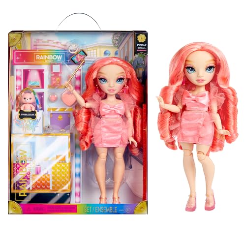 Rainbow High Pinkly - Pink Fashion Doll in Fashionable Outfit, with Glasses & 10+ Colorful Play Accessories. Gift for Kids 4-12 Years and Collectors