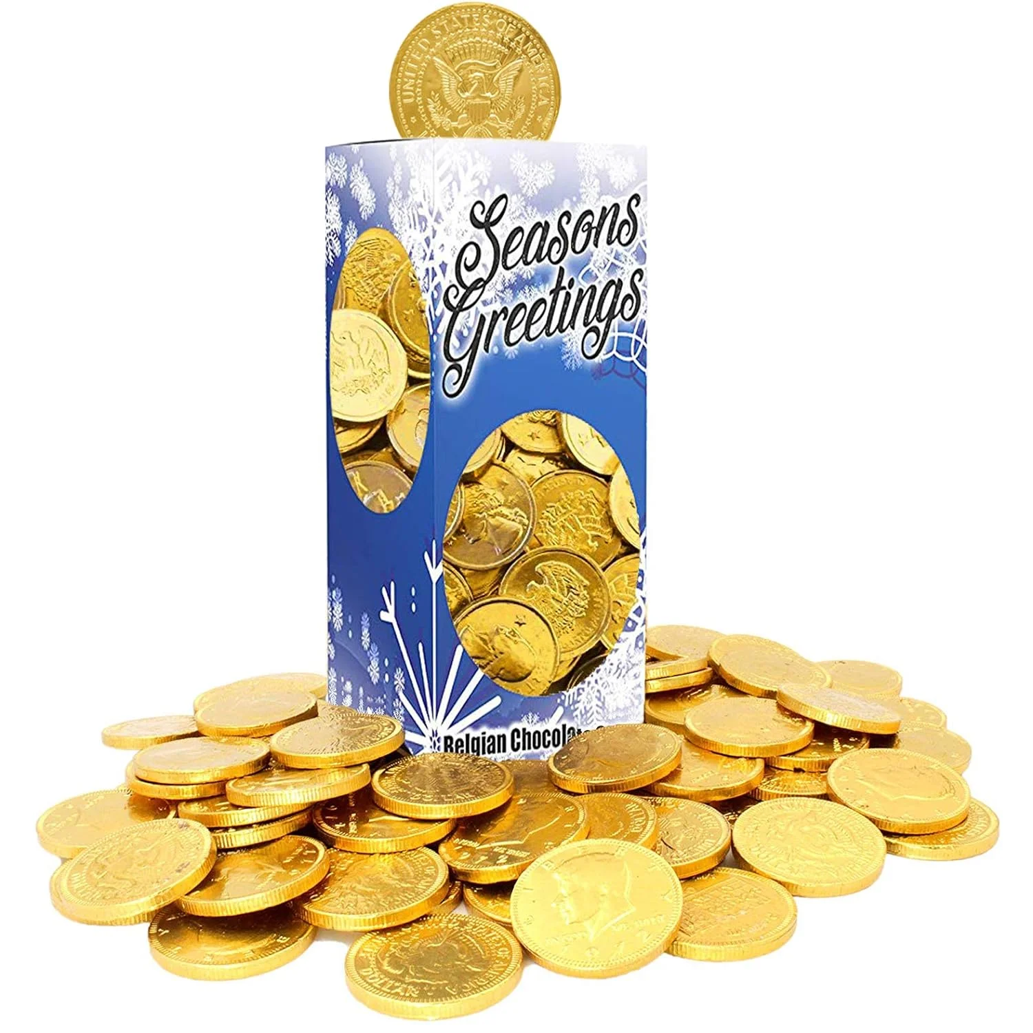Greetings Milk Chocolate Coins, Stocking Stuffers, Nut-Free, Belgian Milk Chocolate Coins, 1LB, Kosher Certified Gelt (Single)