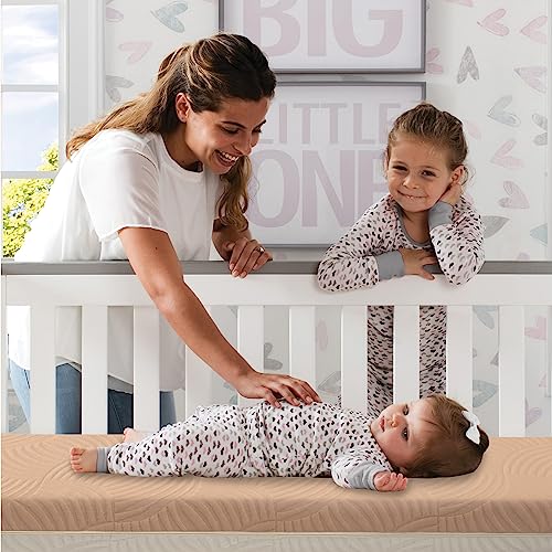 Delta Children Summer Breeze Mattress - Breathable Baby Crib & Toddler Mattress with Cloud Core - Machine Washable Cover - GREENGUARD Gold – Waterproof - Sustainably Sourced Core, Apricot/White