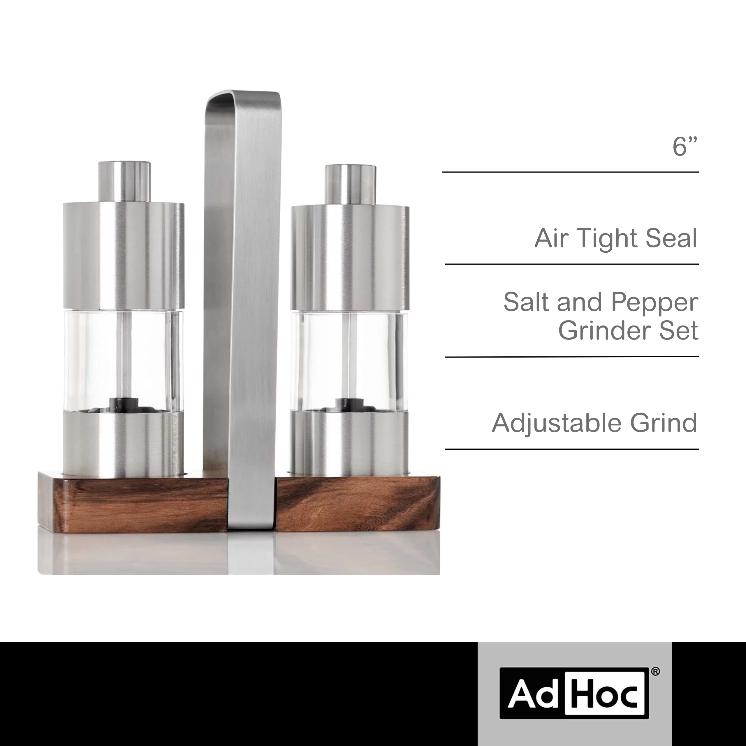Adhoc Menage Classic 10.5 inch Salt and Pepper Grinder Set, Silver