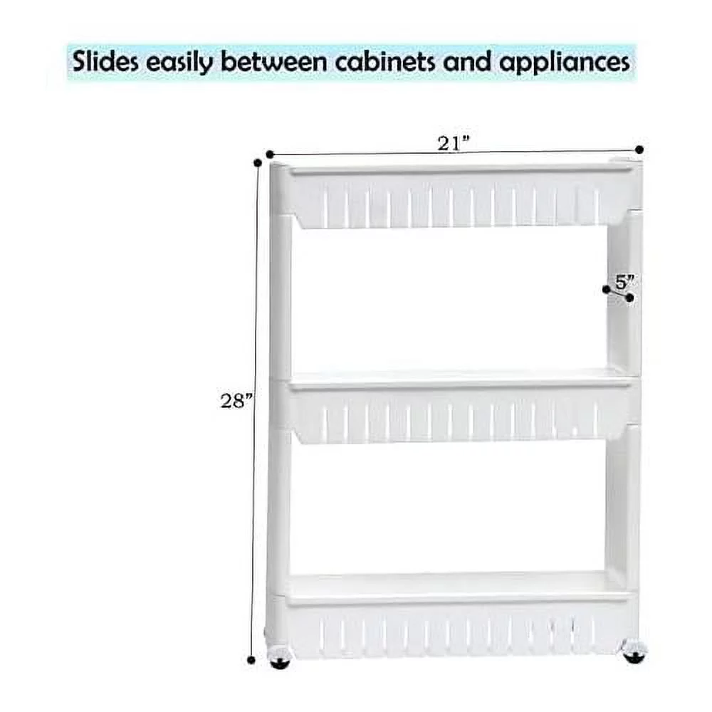 Slim Slide  Storage Tower For Laundry, Bathroom, Or Kitchen By
