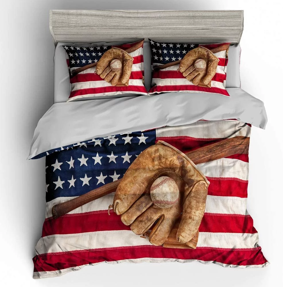 Vichonne Baseball Bedding Sets Full Size,3 Piece Baseball Bats Sports Duvet Cover Sets for Teens Boys Girls Bedroom Decor,NO Comforter