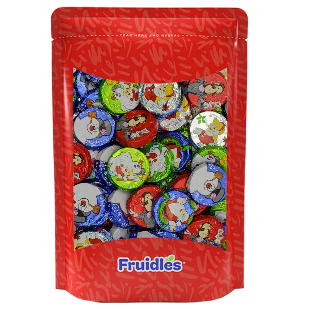 Christmas Milk Chocolate Snowman Themed Discs, Double Crisps, Party Bag Fillers, Individually Wrapped Foils, Kosher Certified Dairy (2 Pounds)