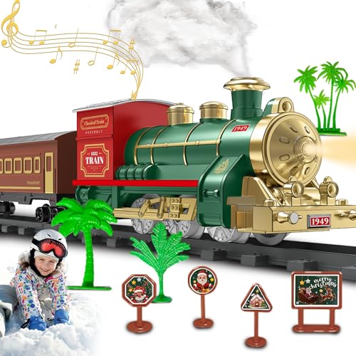 Train Set Electric Train Toys for Kids, Christmas Train Set with Smokes, Light & Sound for Under Christmas Tree, Toddler Model Trains for 3 4 5 6 7 8+ Years Old Kids Boys Birthday Gifts