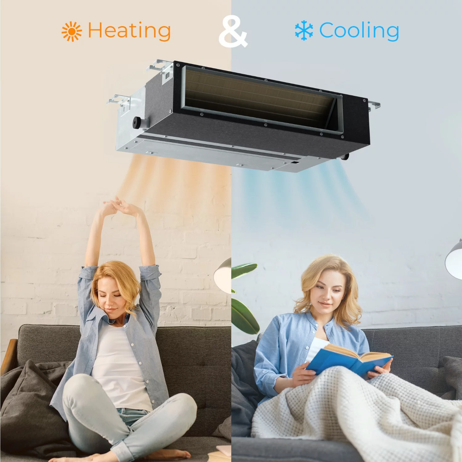 Cooper & Hunter 18000 BTU 230V Slim Ducted Dual 2 Zone Mini Split Heat Pump Air Conditioner 9K + 9K BTU Cover 800 Sq Ft