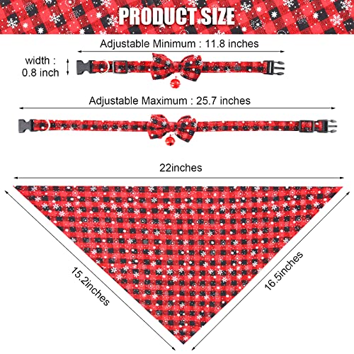 4 Pieces Christmas Dog Bandanas and Collars Set Xmas Christmas Classic Plaid Dog Neck Tie Triangle Bib Scarf Kerchief Adjustable PET Bow Tie with Safety Bell Costume for Cat(L,Stylish Style)