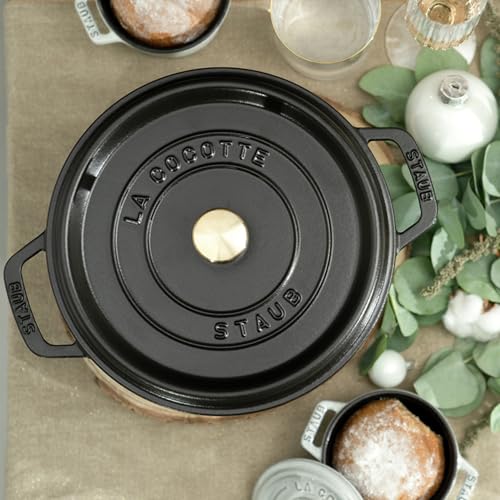 STAUB Cast Iron Dutch Oven 5.5-qt Round Cocotte, Made in France, Serves 5-6, Black Matte