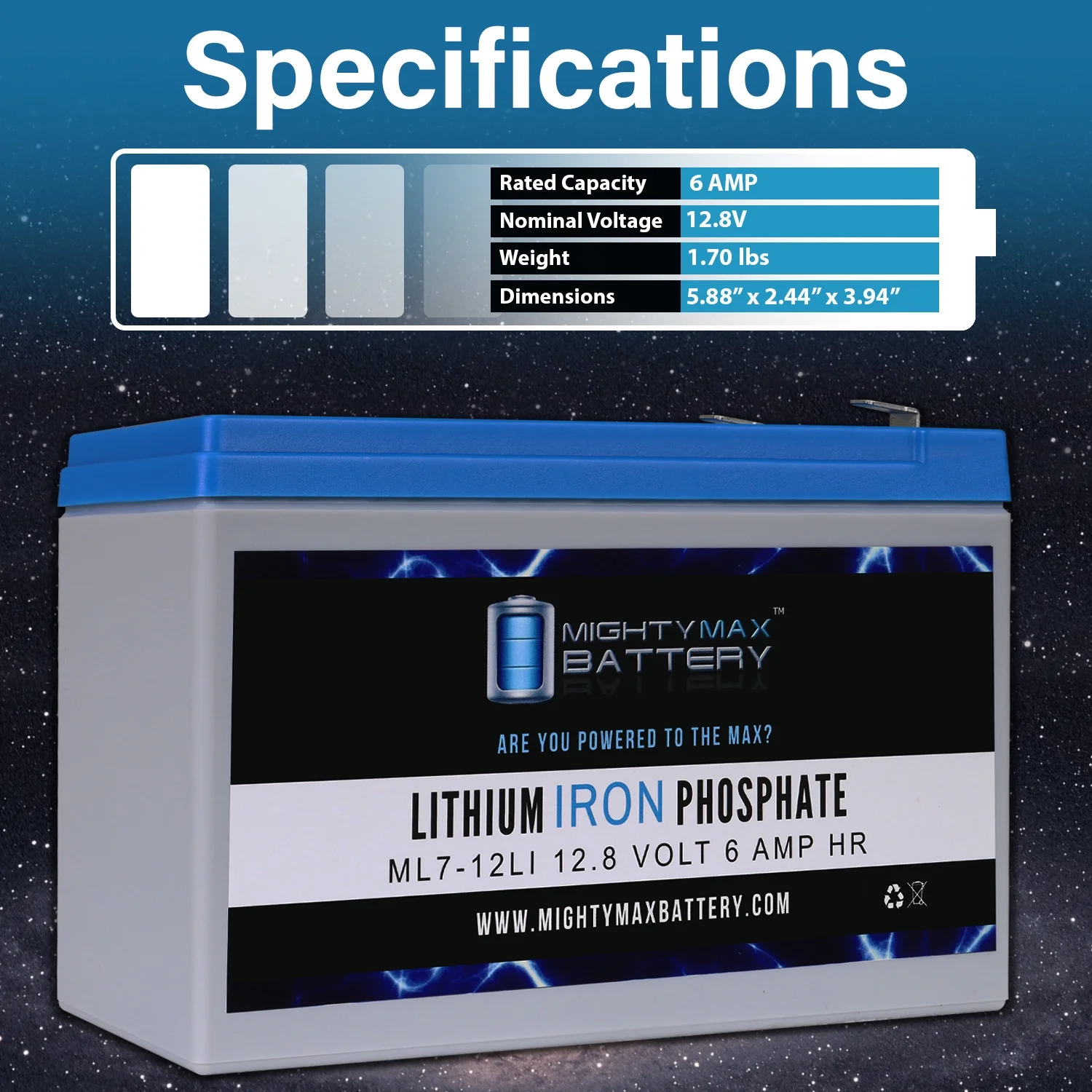 12V 7AH Lithium Replacement Battery Compatible with Exide EP1229W - 3 Pack