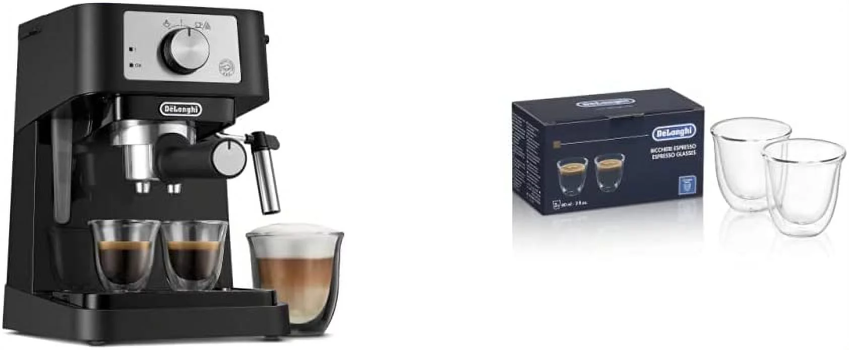 De'Longhi Stilosa Manual Espresso Machine  Latte & Cappuccino Maker  15 Bar Pump Pressure + Milk Frother Steam Wand  Black / Stainless  EC260BK