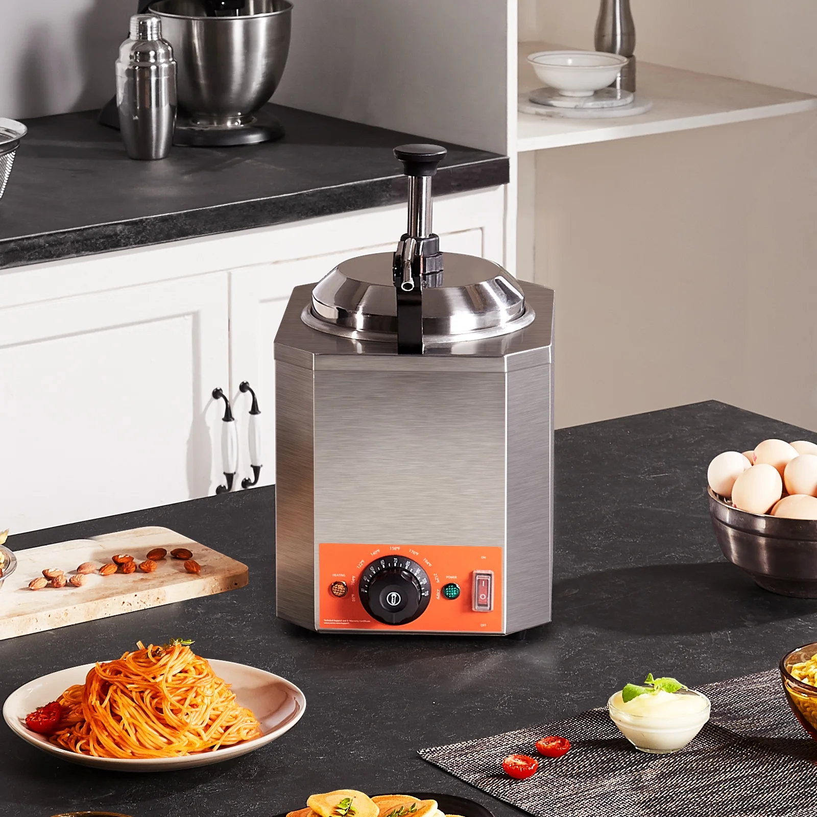 BENTISM Electric Cheese Dispenser Machine with Pump, 2.3 Qt Stainless Steel Hot Fudge Dispenser 650 W Cheese Warmer Dispenser