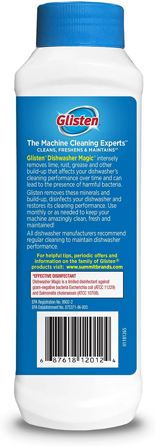 Glisten Dishwasher Cleaner & Disinfectant, Removes Limescale, Rust, Grease and Buildup, All-Natural, Fresh Lemon, 12 Ounce, Pack of 6