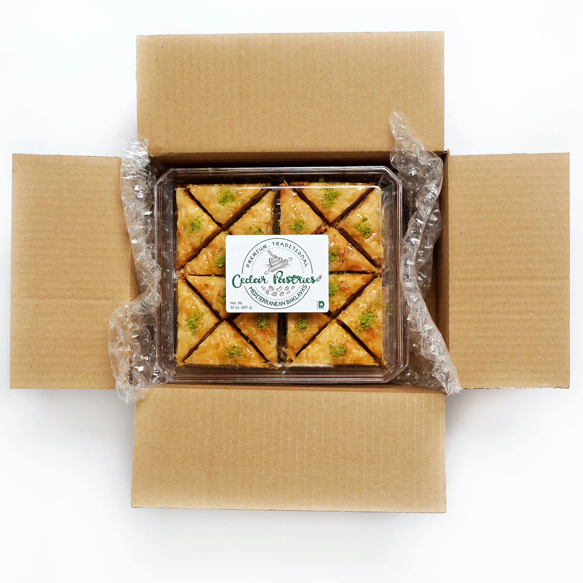 Cedar Pastries 16pc Grab N' Go Traditional Triangle Baklavas - Kosher & Halal Turkish Premium Dessert Treats