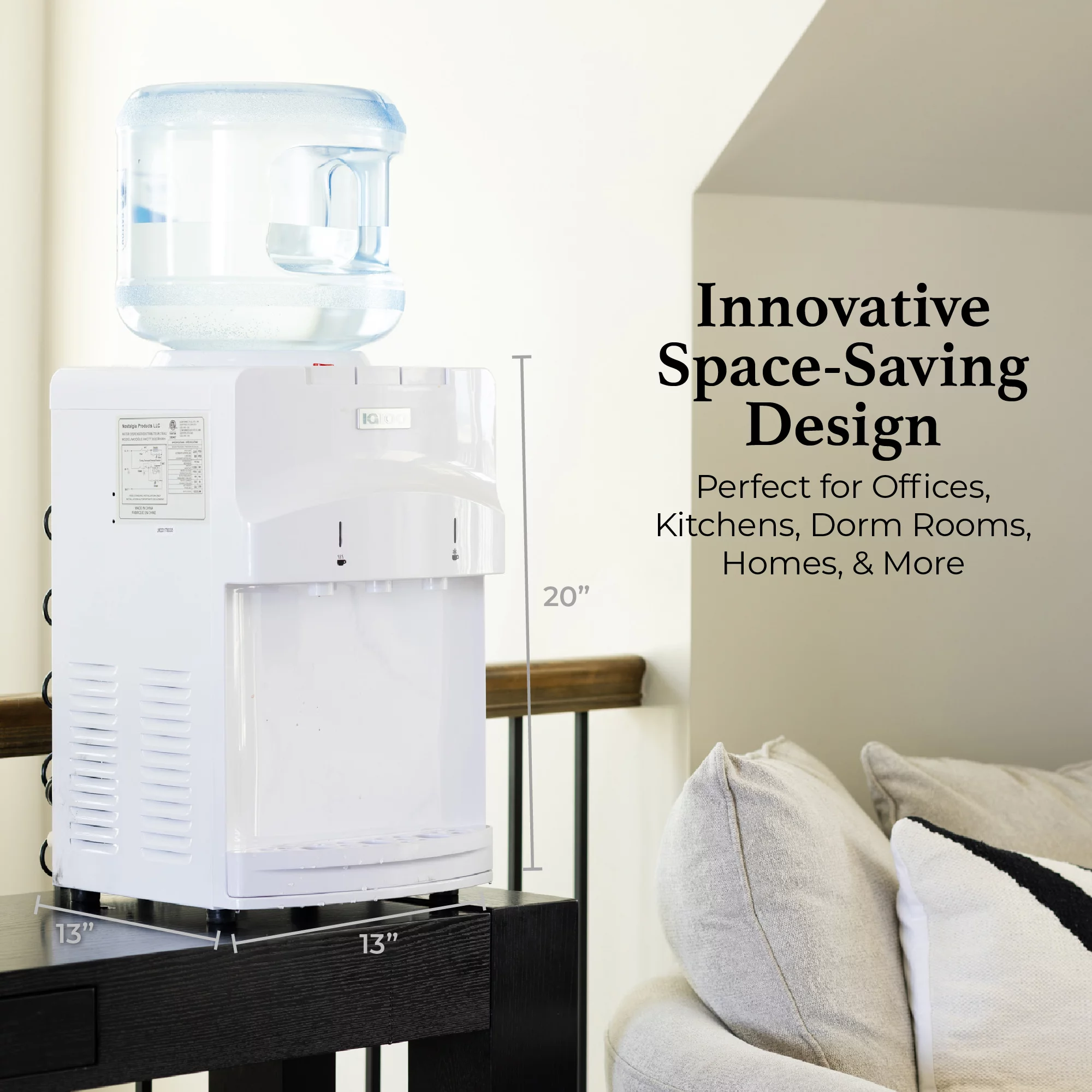 Igloo Countertop Room Temperature-Cold and Hot Top Loading Water Dispenser, White