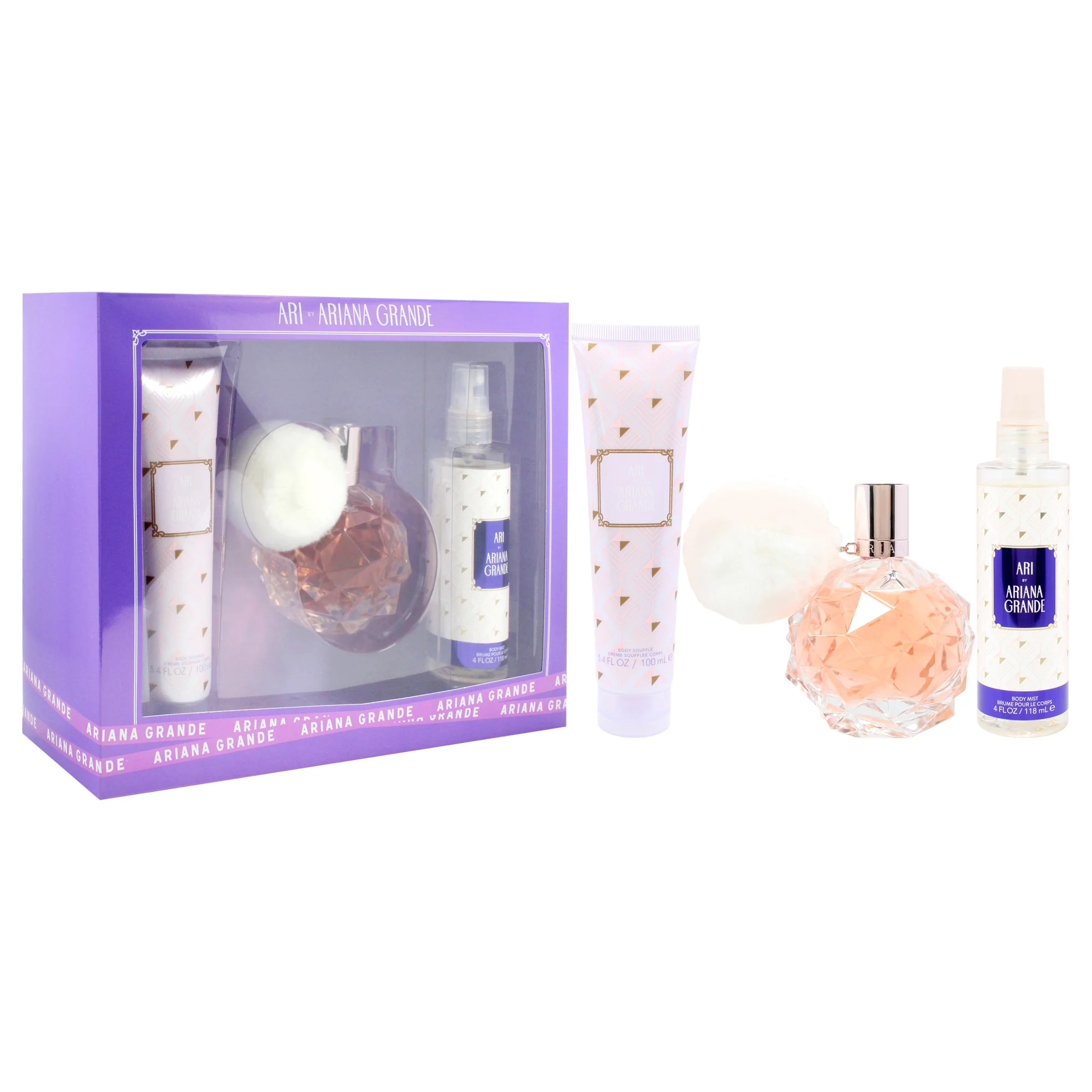 Ariana Grande Ari , 3 Pc Gift Set 3.4oz EDP Spray, 3.4oz Body Souffle, 4oz Body Mist