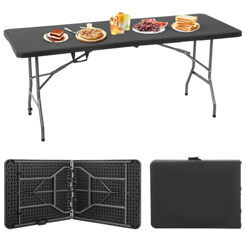 PayLessHere Folding Table Plastic Picnic Table for Parties Wedding Camping Office with Carrying Handle (White, 6 FT)