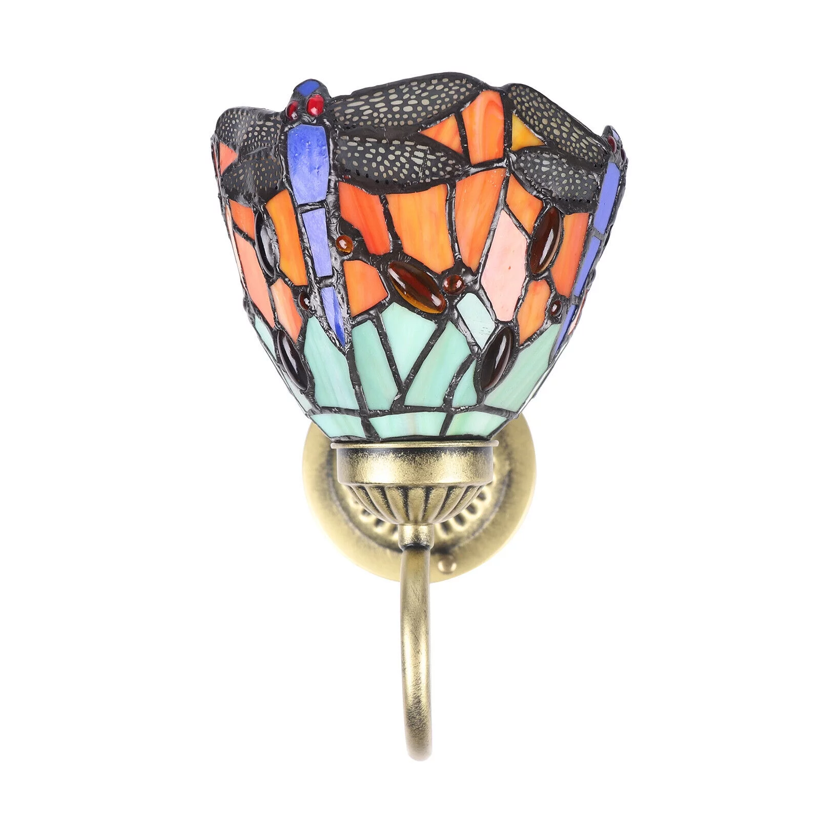 Antique Tiffany Dragonfly Wall Lamp Stained Glass Wall Sconce Light Fixture 60W